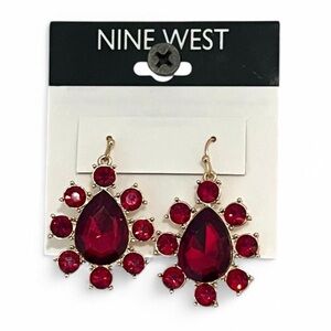 Nine West Ruby Red Rhinestone Earrings